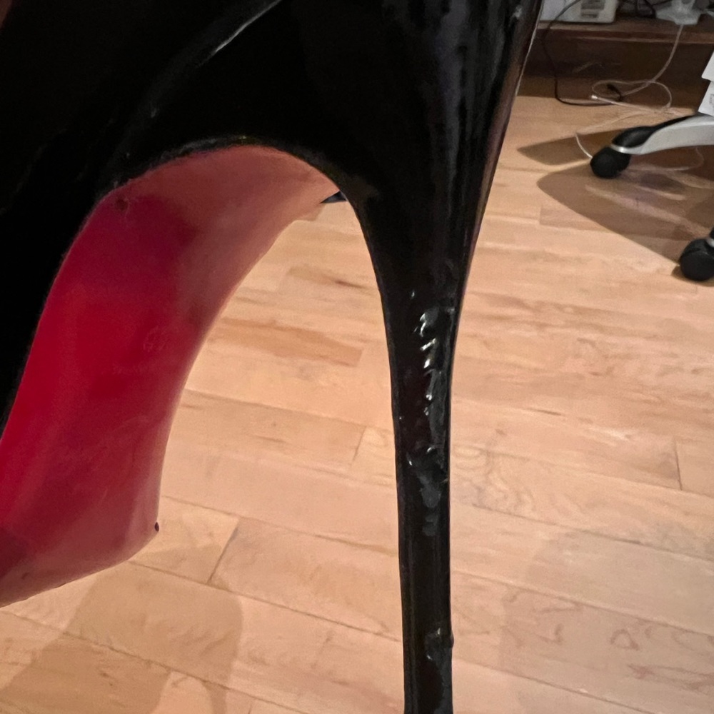 Black Patent Leather Christian Louboutin Peep Toe Stiletto - Size 40 - Picture 7 of 10